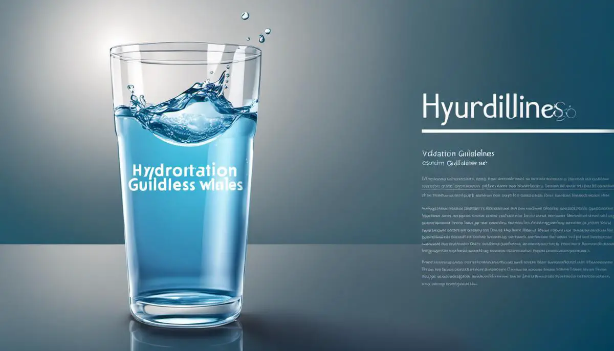 Illustration of a glass of water with the text 'Hydration Guidelines' to represent the topic