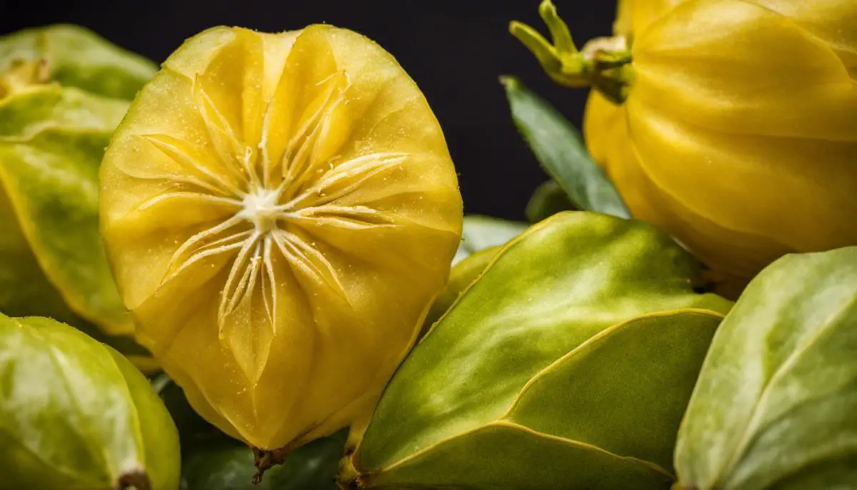 A close-up image of a ripe star fruit with a yellow color and distinctive star shape