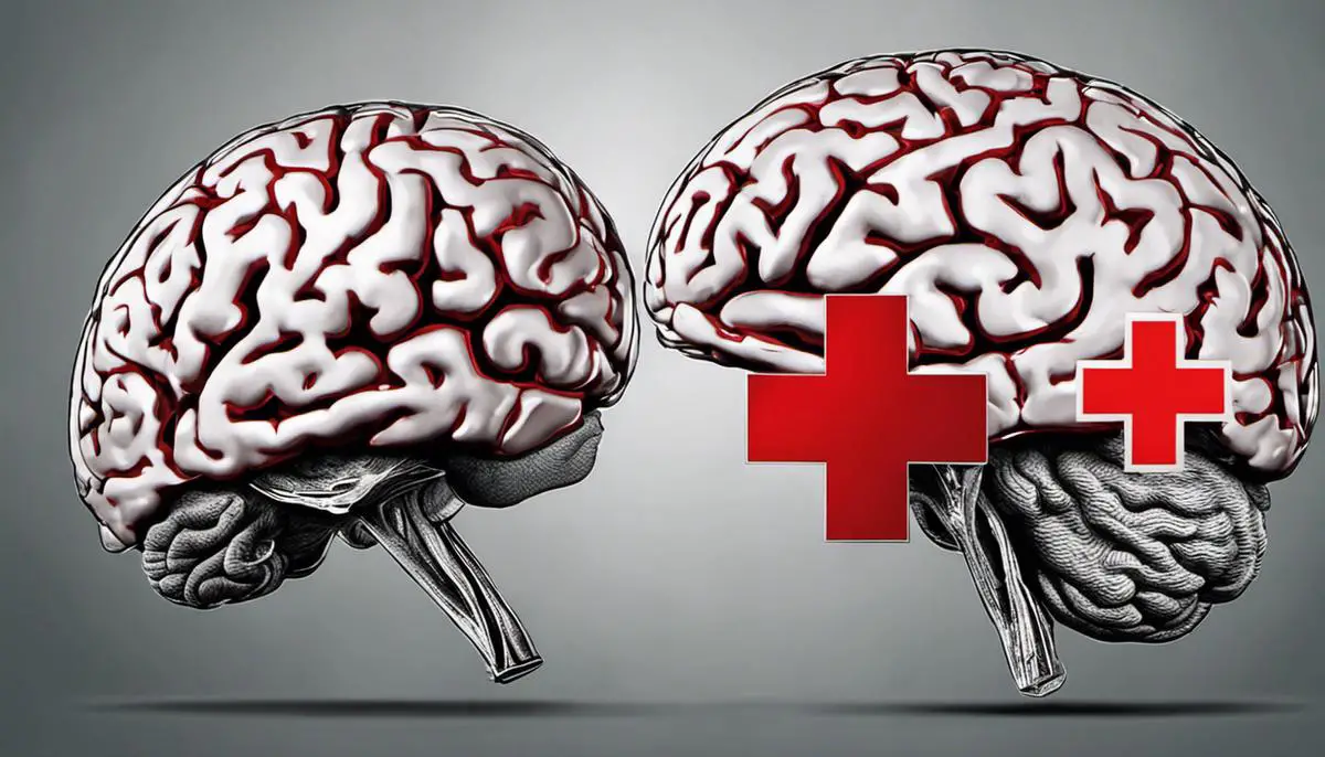 Illustration of a brain with a red cross indicating a stroke