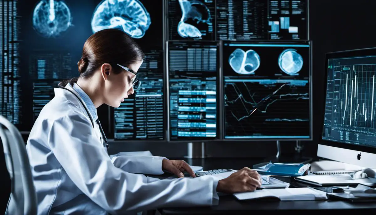 Image depicting a medical researcher analyzing data.