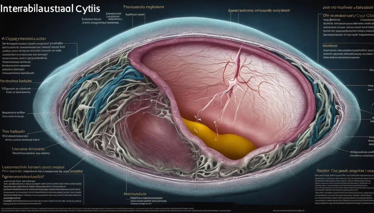 A diagram showing the structure of a bladder with interstitial cystitis