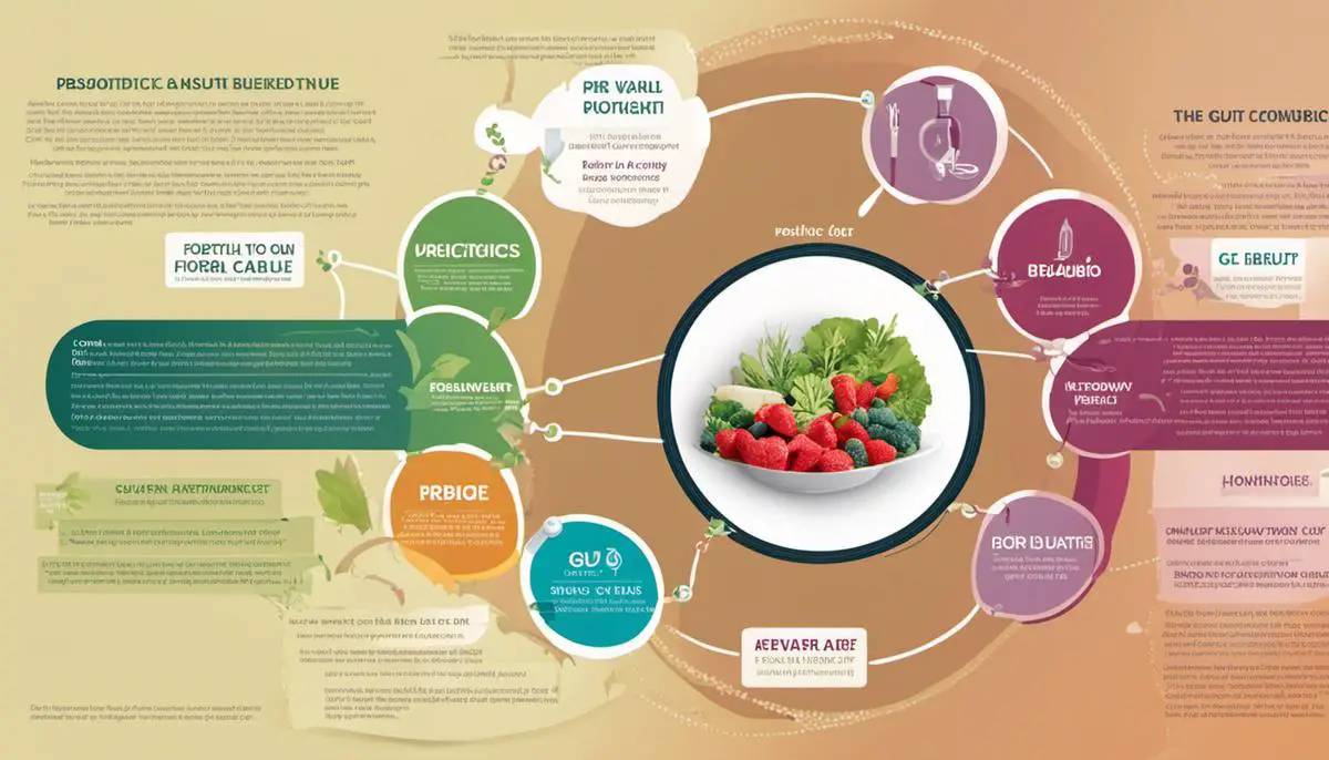 A diagram showing the connection between probiotics and gut health, illustrating the importance of maintaining a balanced gut flora.