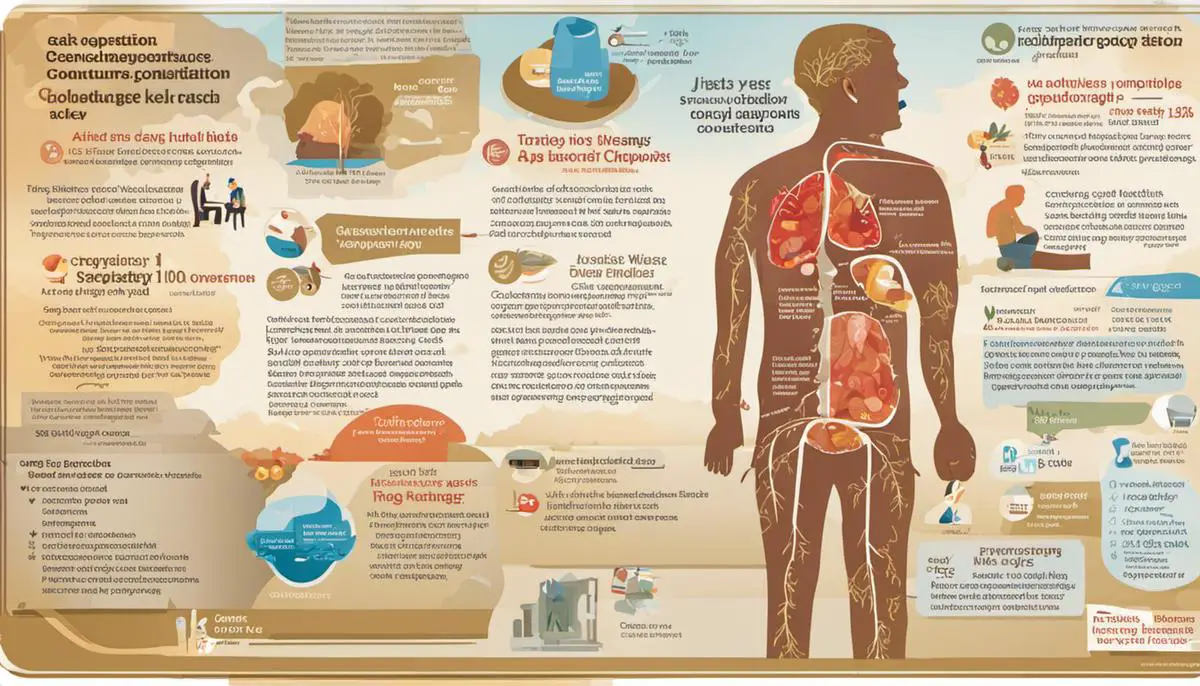 Illustration of various factors contributing to age-related chronic constipation.