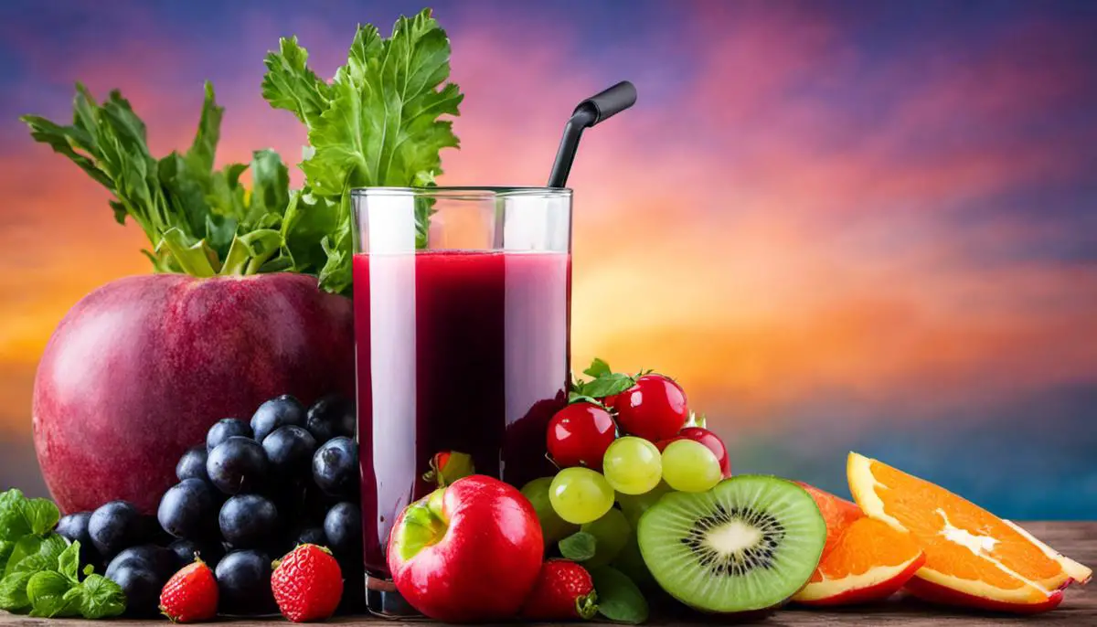 Image of a glass of colorful bedtime juice with fruits and vegetables, representing the significance of healthy bedtime juices