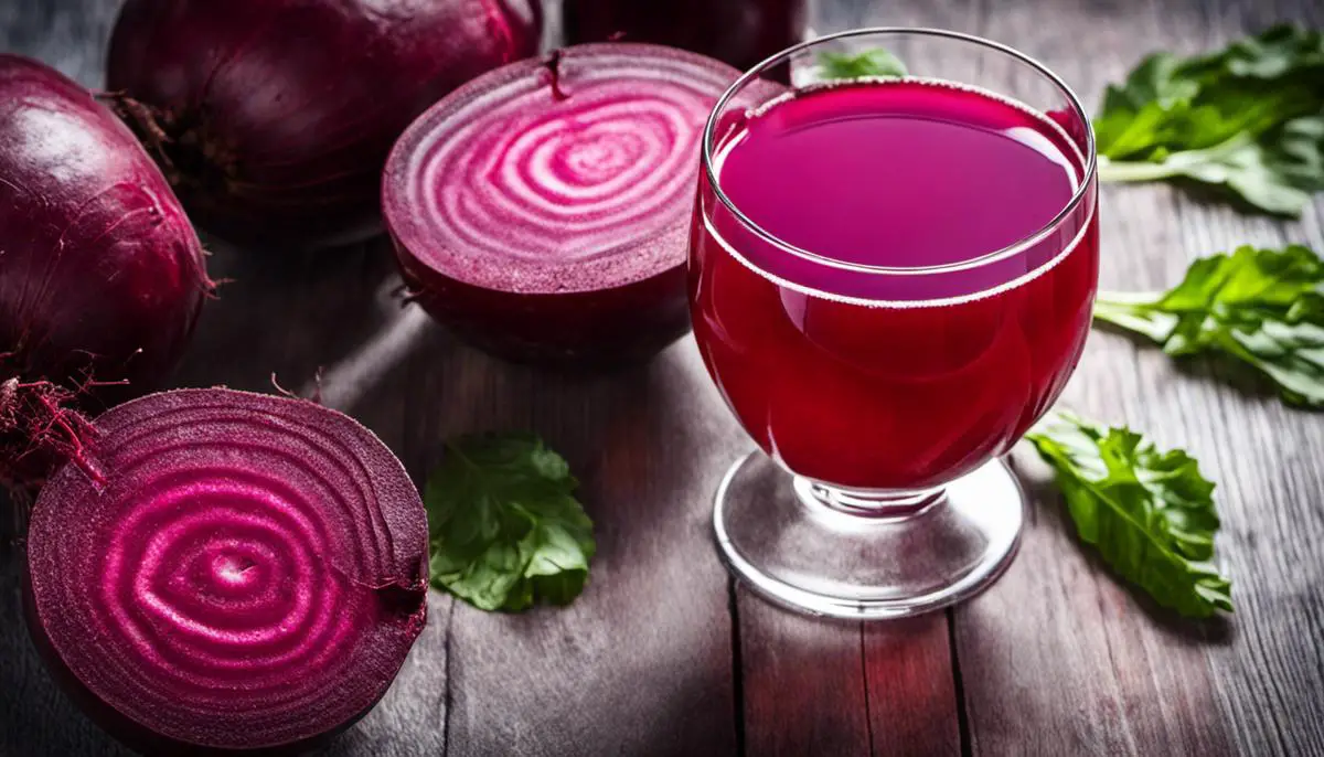 Image depicting a glass of beet juice with a slice of beet next to it, symbolizing the connection between beet juice and liver health.