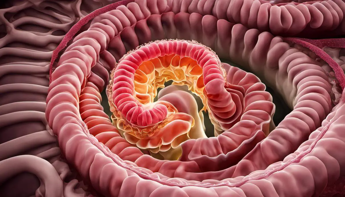 Illustration of a blocked intestine in the digestive system