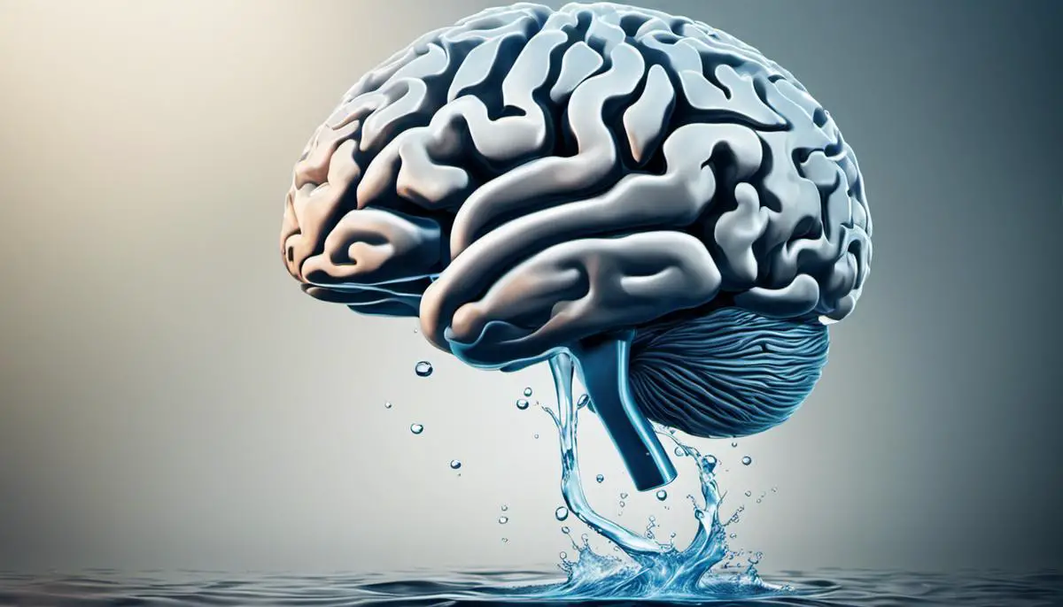 Illustration of a brain with water flowing through it, representing the importance of hydration in brain health.