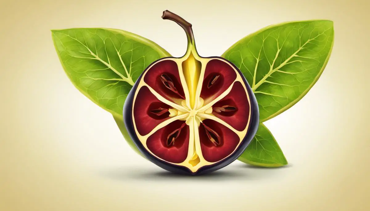 Illustration depicting a sliced carambola fruit with a kidney shape, symbolizing the connection between carambola and kidney health.