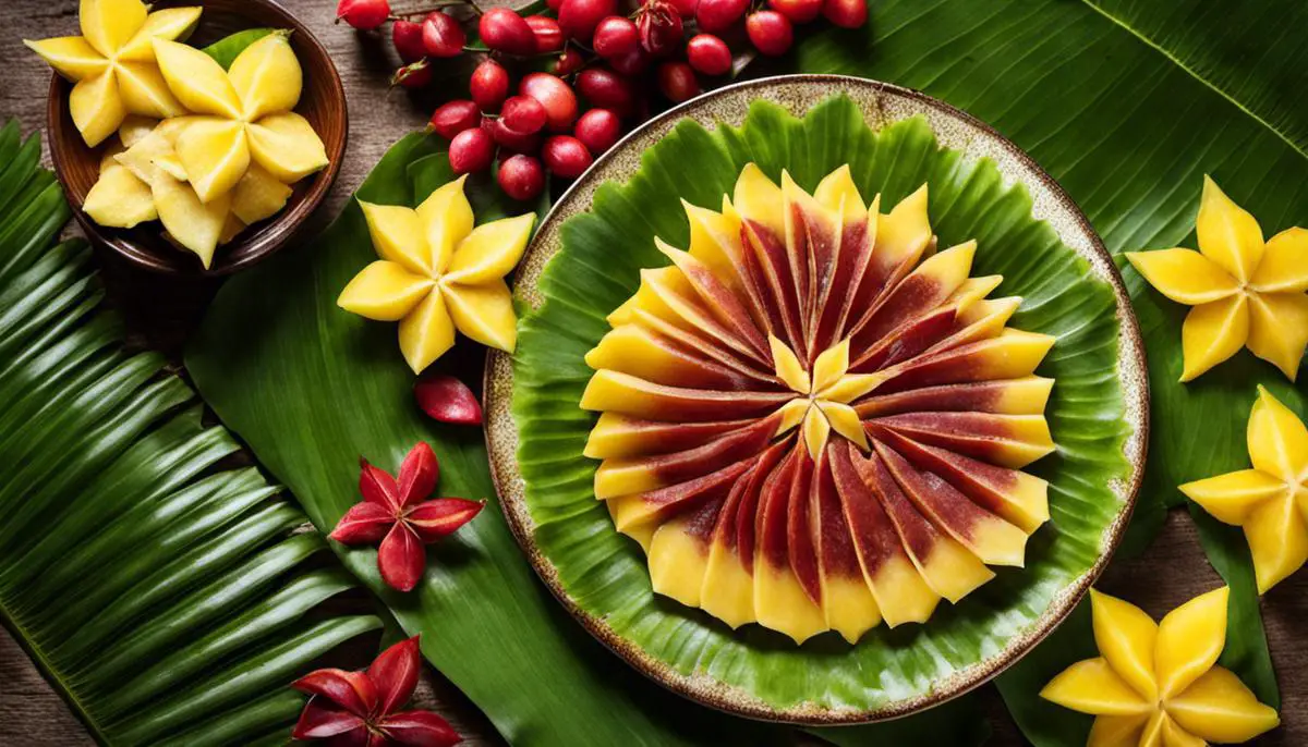 Image description: A plate of sliced carambola with a tropical background.