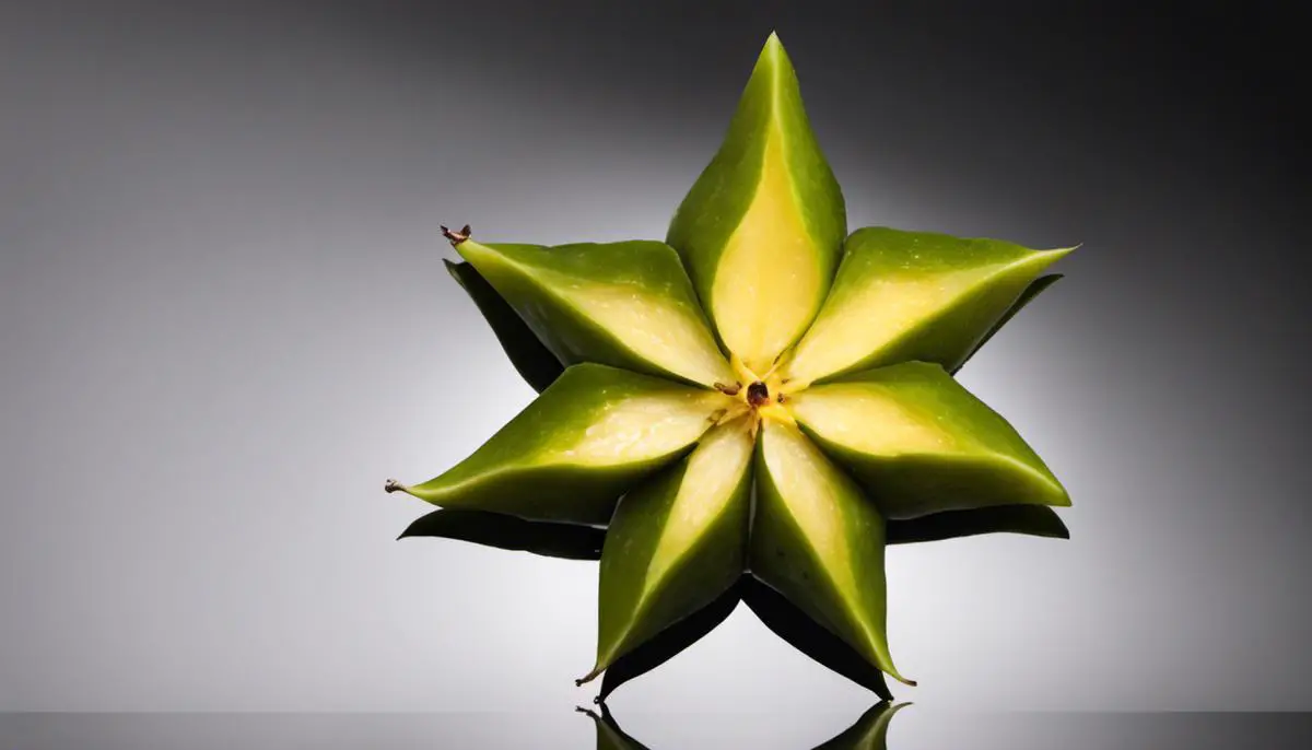 Image of a carambola fruit with a star-like shape when cut cross-sectionally