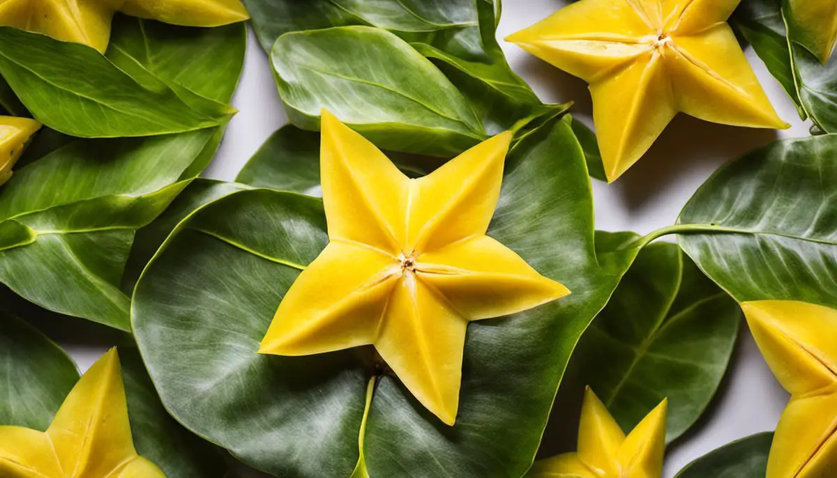 Image of a carambola fruit, showcasing its unique star-like shape and vibrant yellow color.