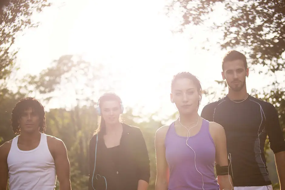 A group of people jogging together in a park.