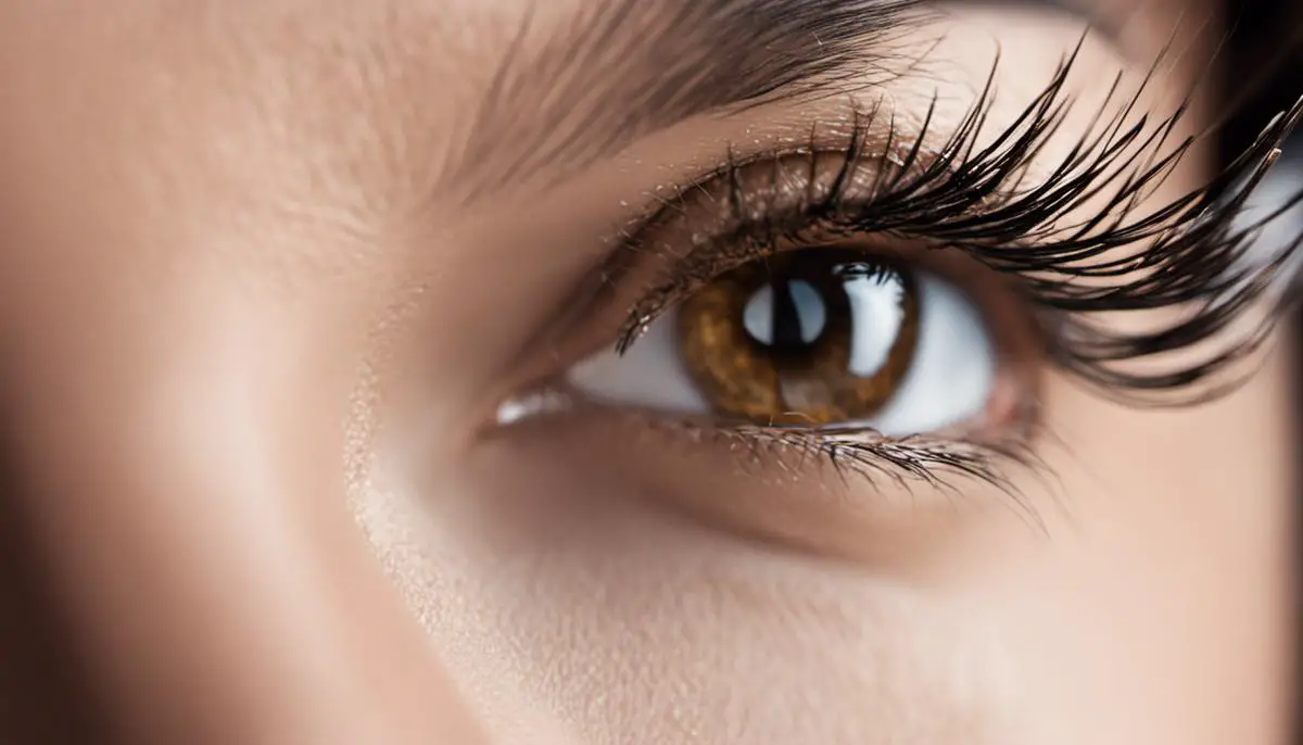 A close-up image of eyelashes with a glossy finish, representing the use of castor oil for healthier lashes.