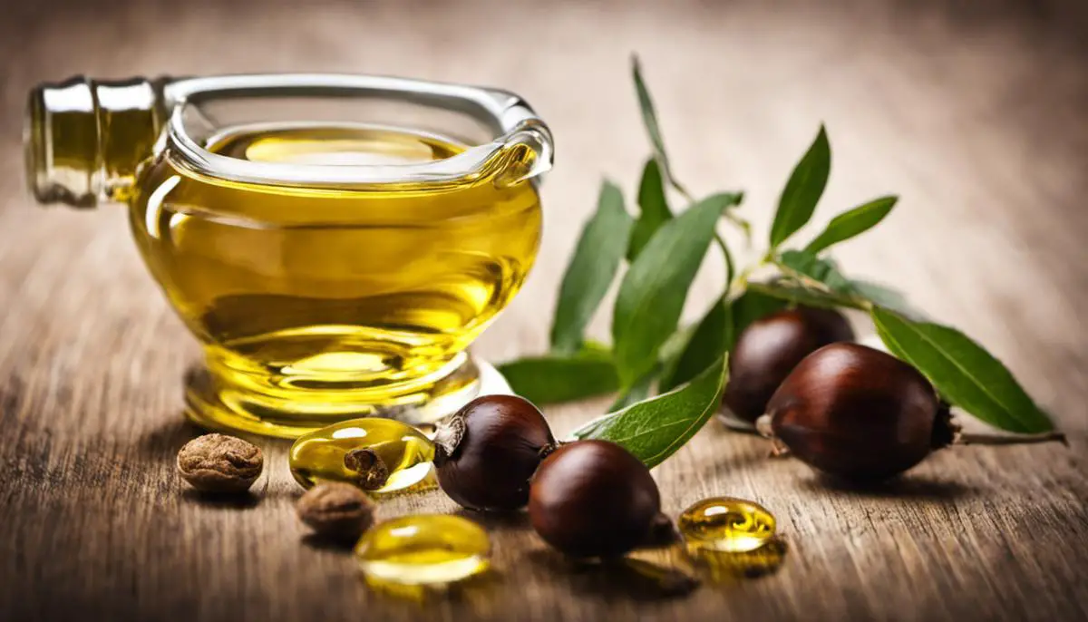 A close-up image of a bottle of castor oil.