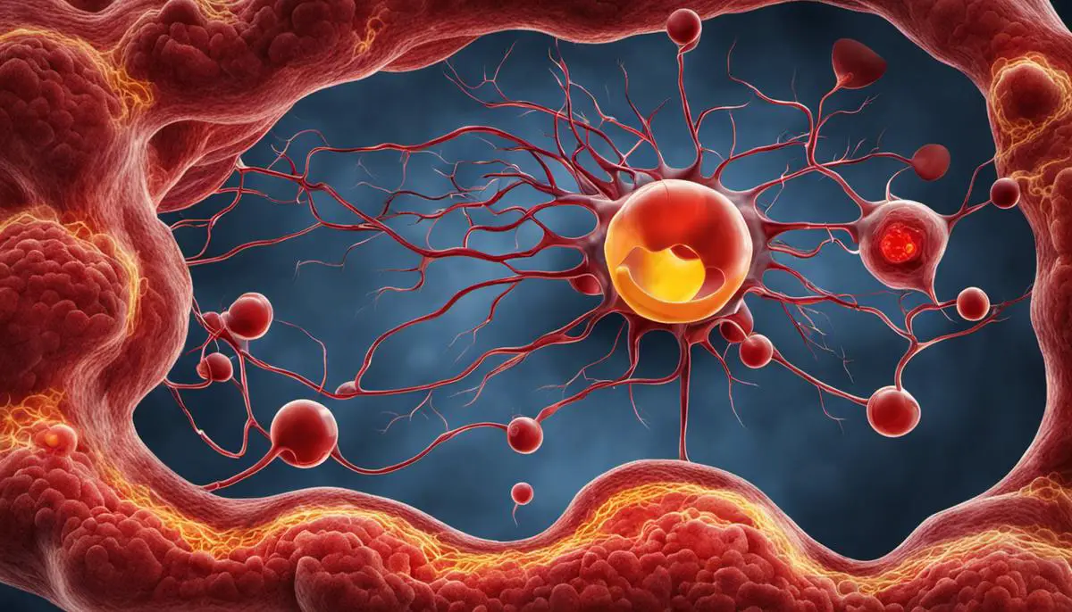 Illustration of cholesterol molecules and arteries affected by plaque build-up