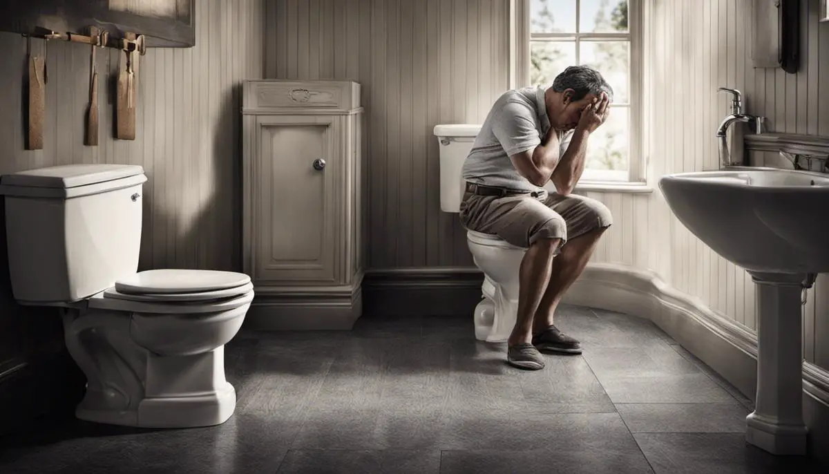 Image depicting chronic constipation, showing an illustration of a person struggling to pass stool.