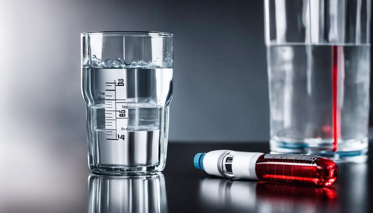 Image depicting a glass of water and a blood sugar monitor, representing the relationship between increased thirst and diabetes.