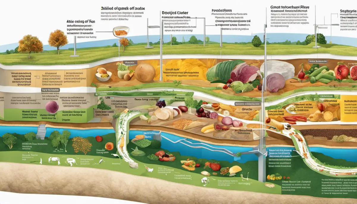 A diagram showing the role of dietary fiber in digestion, depicting the transit of food and waste through the gastrointestinal tract.