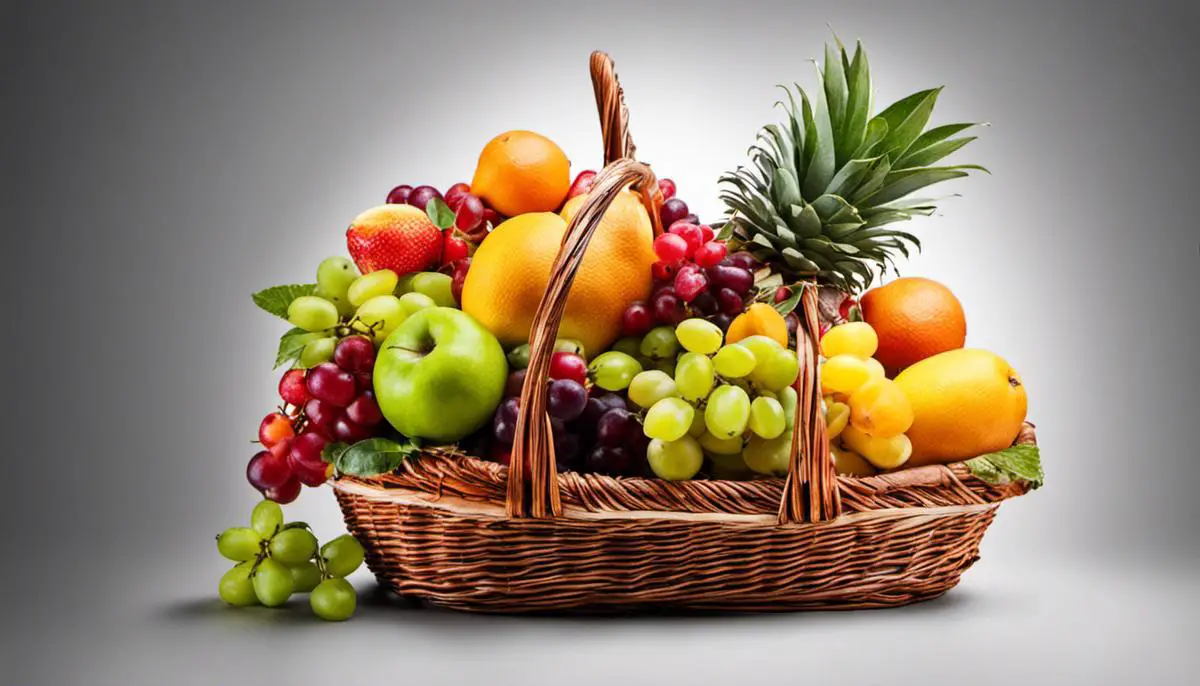 A variety of colorful and fresh fruits in a basket.