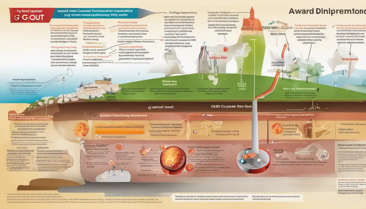 A diagram depicting the symptoms and causes of gout for individuals with visual impairment