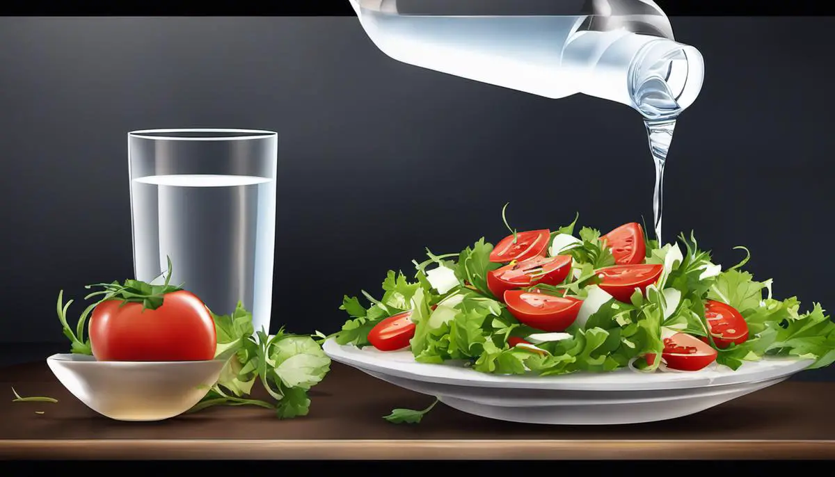 A nutritious salad and a glass of water