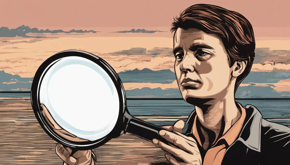 Illustration of a person holding a magnifying glass, symbolizing the importance of early detection for skin cancer.