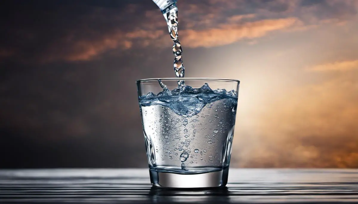 A visual representation of water being poured into a glass, emphasizing hydration's importance in preventing constipation.