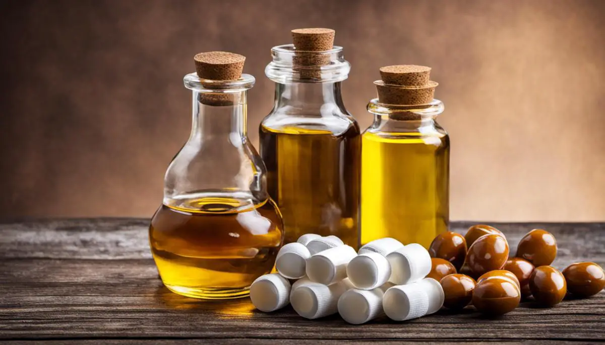 Image depicting a bottle of castor oil and various laxative tablets