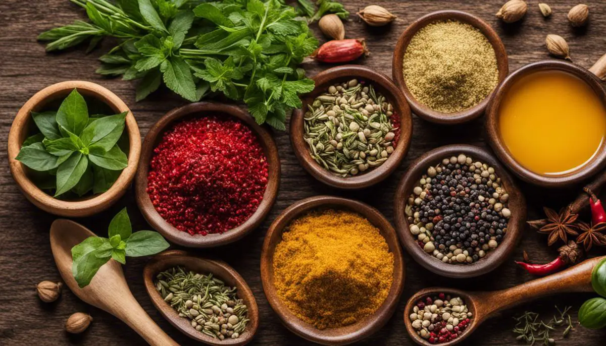 Image of various herbs and spices used for natural remedies, representing the content discussed in the text.