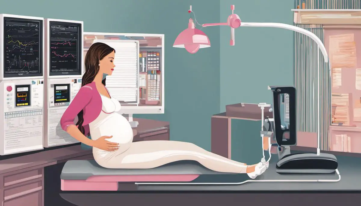 Illustration of a pregnant woman undergoing prenatal gender determination test