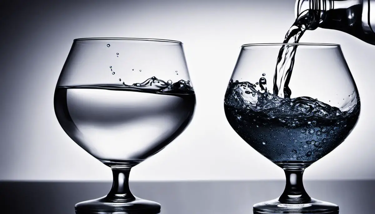 A glass of water being poured, symbolizing the importance of fluid intake for maintaining good health.