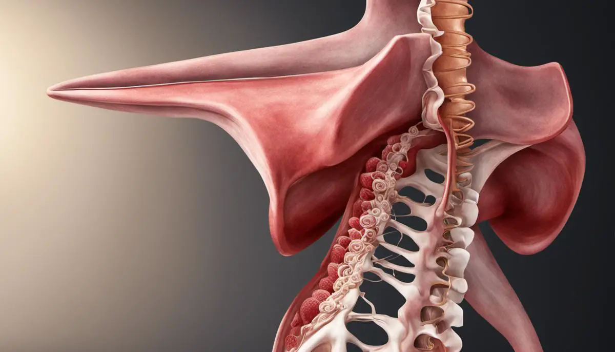 Illustration of a retroverted uterus, showing the uterus tilted backwards towards the spine.