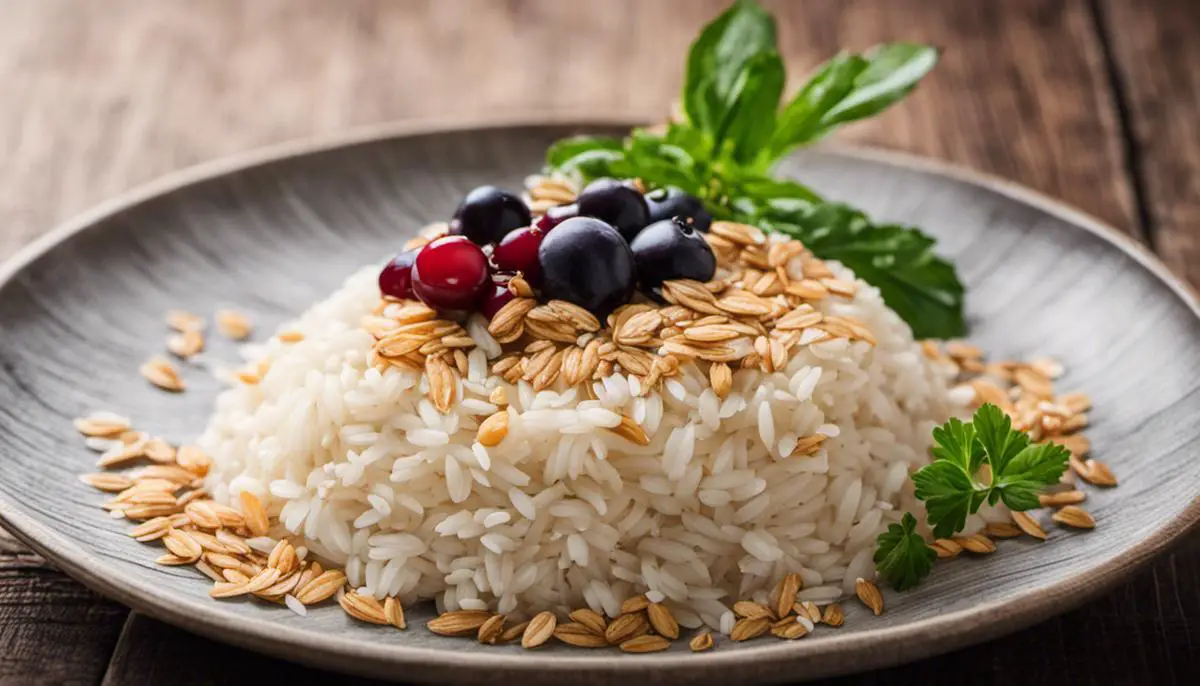 A image of a plate of rice with oats, representing digestion-friendly grains.