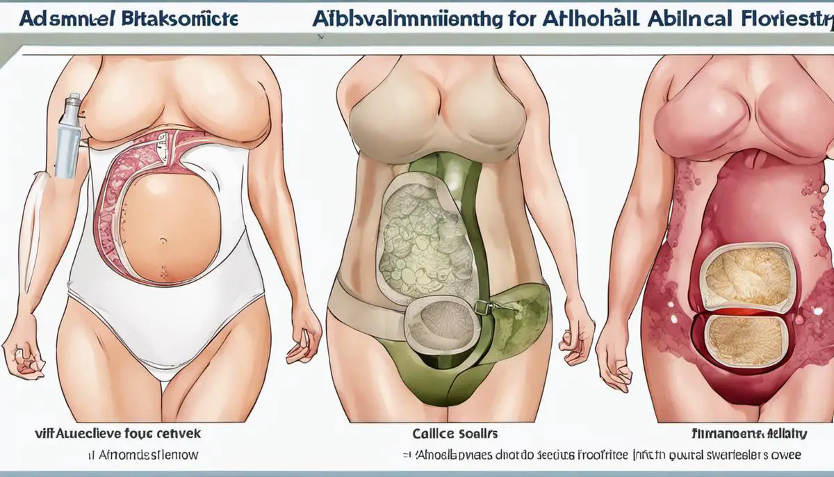 Illustration of treatment options for severe abdominal bloating