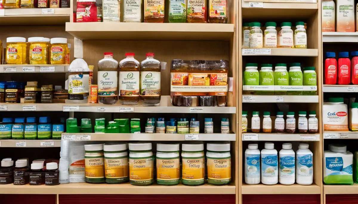 Image: Different varieties of stool softeners on a pharmacy shelf