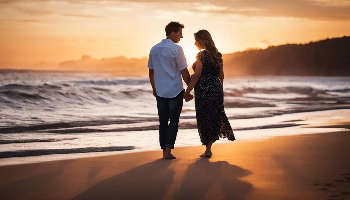 Image of a couple holding hands with a baby bump, representing the topic of sympathetic pregnancy