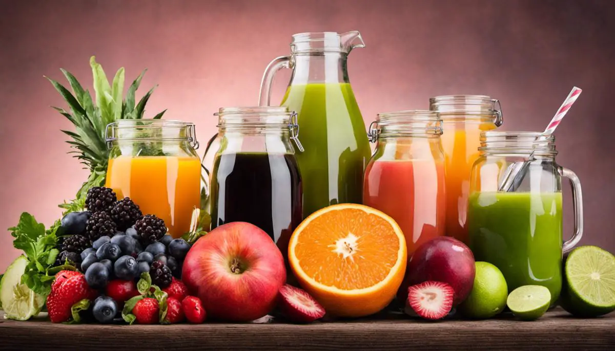 Image of ingredients for juice recipes with different fruits and vegetables