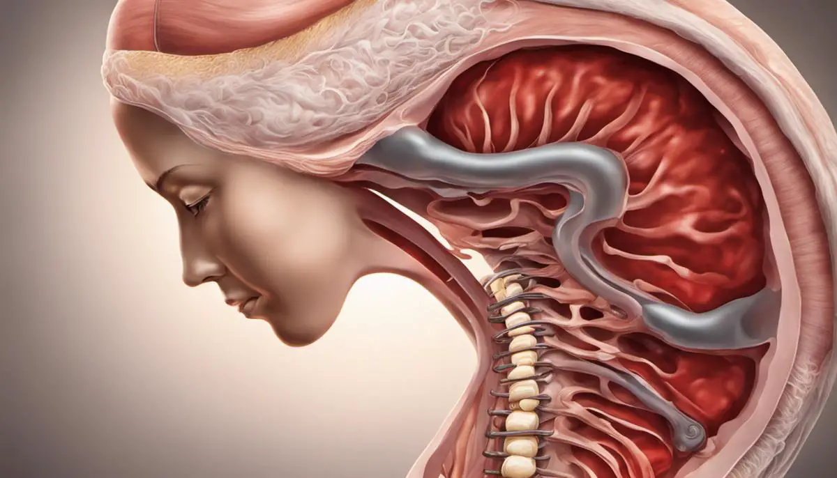 Illustration of a tilted uterus showing the positioning relative to the spine.