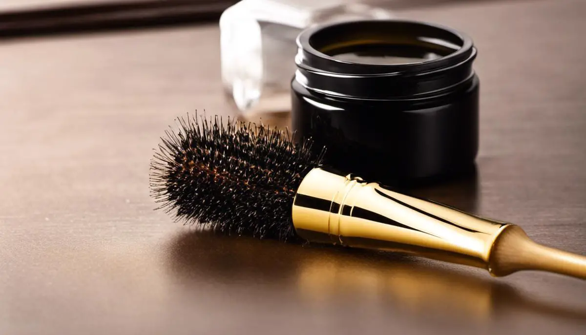 A bottle of castor oil with a mascara brush beside it