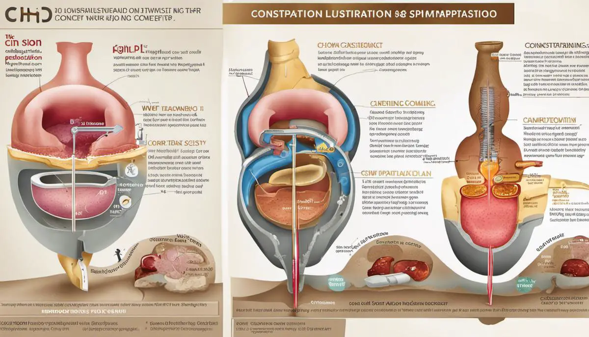 A diagram explaining and illustrating the concept of constipation