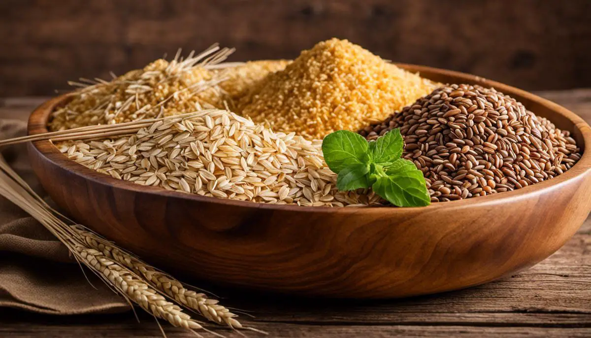 A variety of whole grains in a wooden bowl, showcasing their nutritional value.